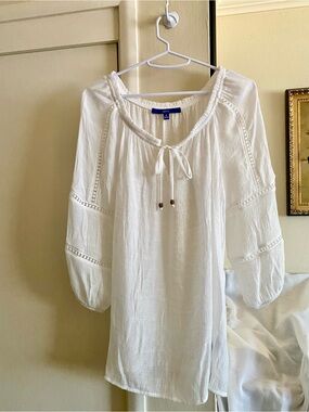 Apt. 9 White Gauze Peasant Blouse with Tie Neck